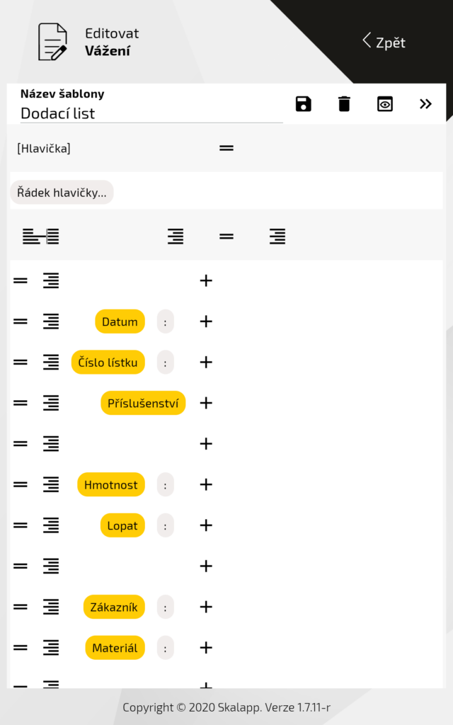 Snímek obrazovky editoru tiskového layoutu.